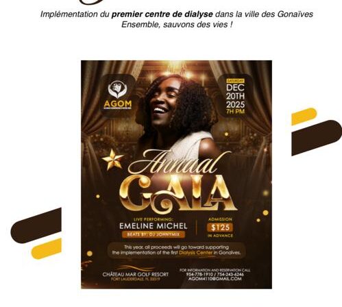 AGOM annonce son 4e Gala Annuel au profit du premier centre de dialyse des Gonaïves